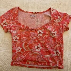HOLLISTER flowered pink & white short sleeve shirt size L